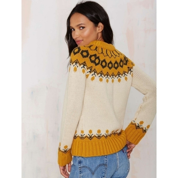 Nasty Gal J.O.A. Malia Mock Neck Sweater JOA Chunky Knit Fair Isle - Picture 5 of 16